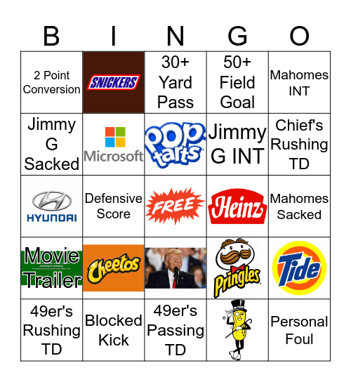 Super Bowl BINGO Card