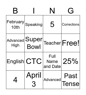 Untitled Bingo Card