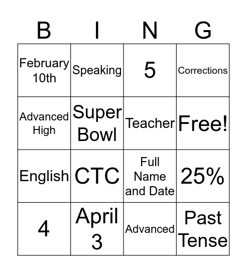 Untitled Bingo Card