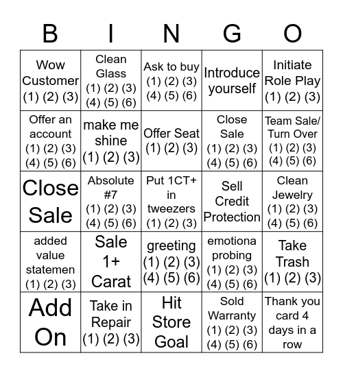 Jensen Jewelers Bingo Card
