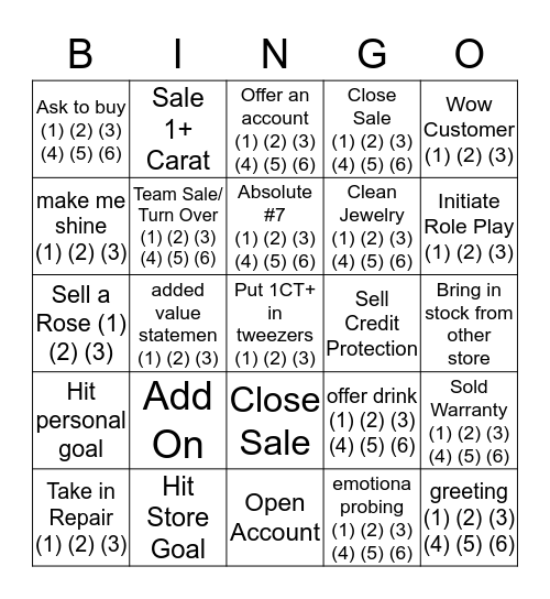 Jensen Jewelers Bingo Card