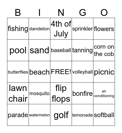 SUMMER BINGO Card