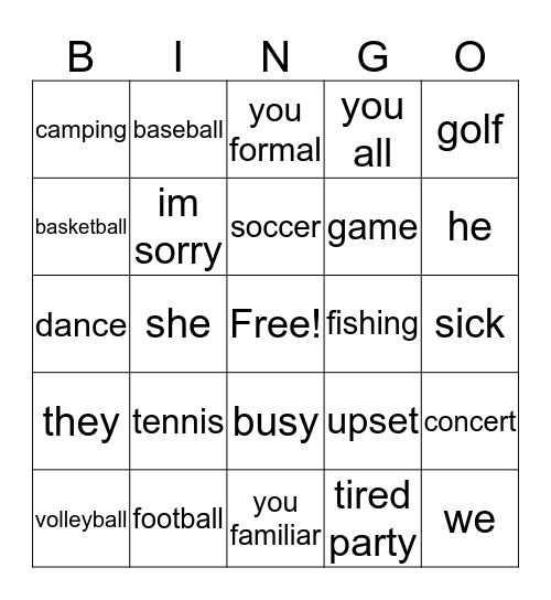 Untitled Bingo Card