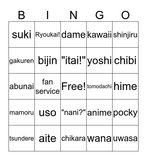 ANIME BINGO Card