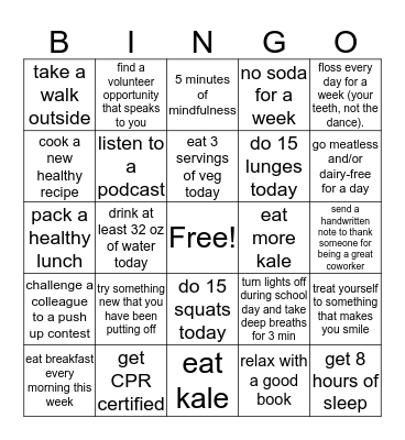 #BeWell34 - Week 1 Bingo Card