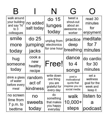 #BeWell34 - Week 4 Bingo Card