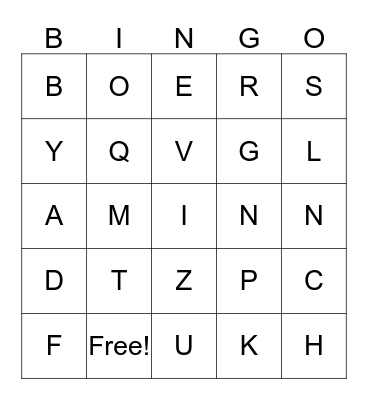 Uppercase Alphabet Bingo Card