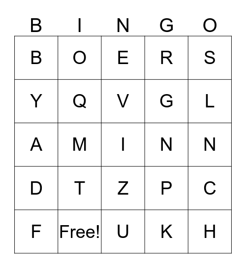 Uppercase Alphabet Bingo Card