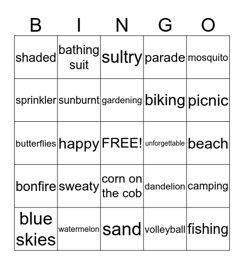 SUMMER BINGO Card