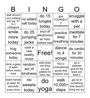 #BeWell34 - Week 4 Bingo Card