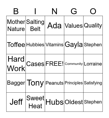 Hubs Bingo Card