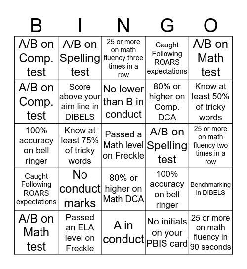 1st Grade Wildcat Bingo Card