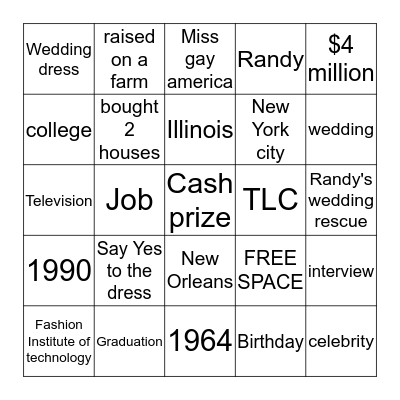 Randy Fenoli Bingo Card