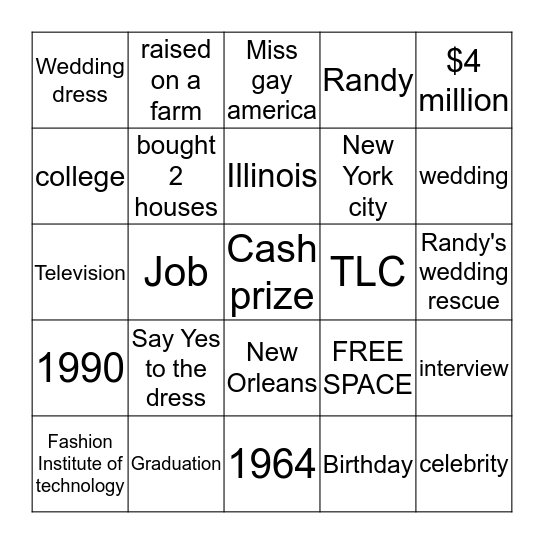 Randy Fenoli Bingo Card