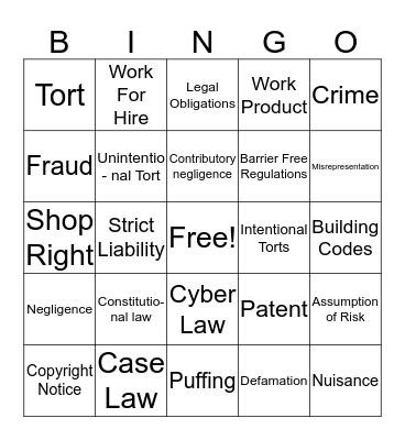 Legal Bingo  Bingo Card