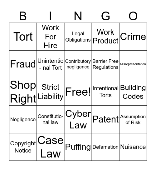 Legal Bingo  Bingo Card