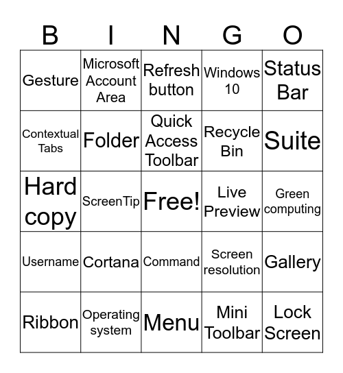 Windows 10 and Office 2016 Bingo Card