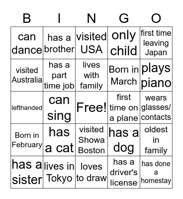 Getting to Know You  Bingo Card