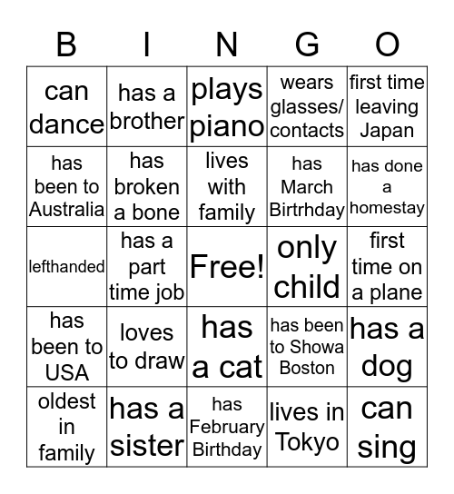 Find a different person to sign their name in each box. When you get 5 in a row, call out BINGO Card