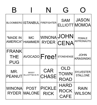 Super Bowl LVIX Bingo Card