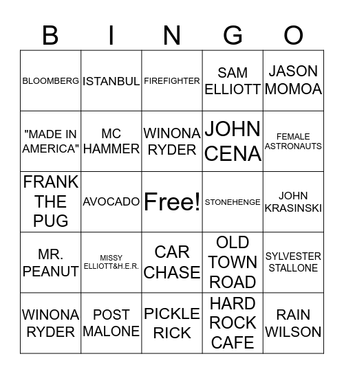 Super Bowl LVIX Bingo Card