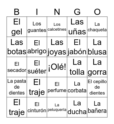 Vocabulary 4 Bingo Card