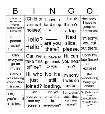 Conference Call Bingo Card