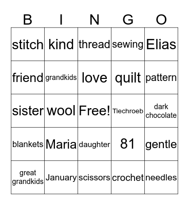 Happy Birthday Maria Bingo Card