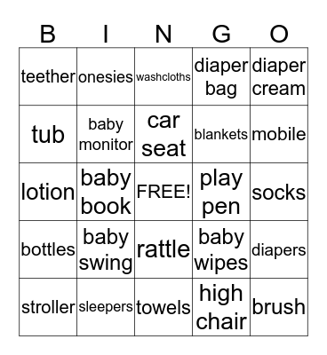 Baby Shower Bingo Card
