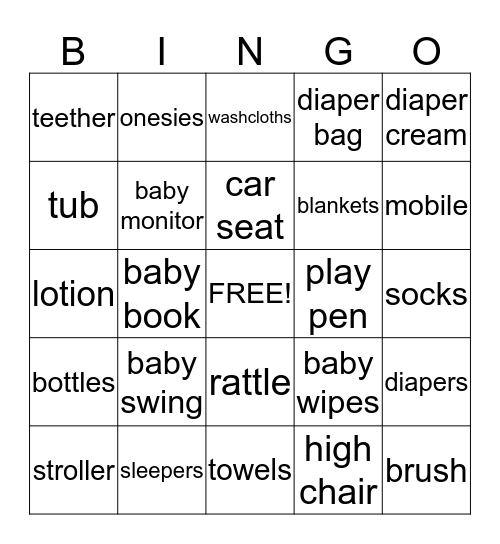 Baby Shower Bingo Card