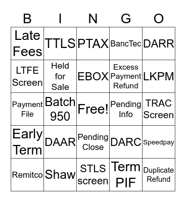 Rejects Bingo Card