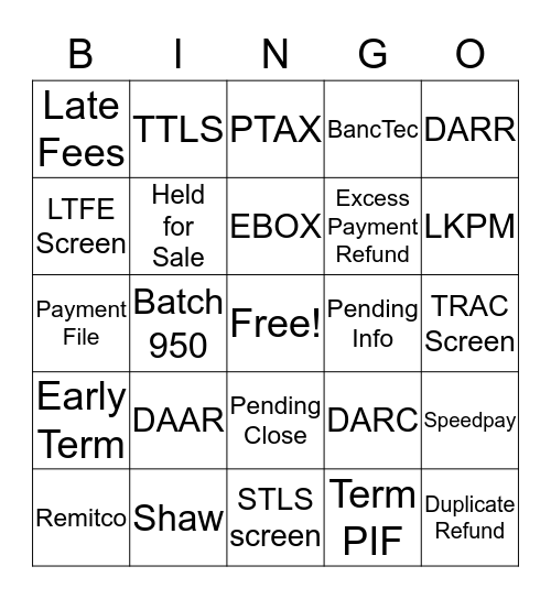 Rejects Bingo Card