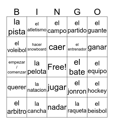Deportes Bingo Card