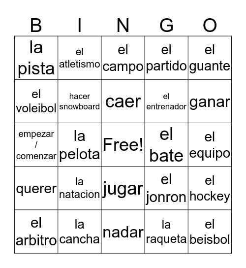 Deportes Bingo Card