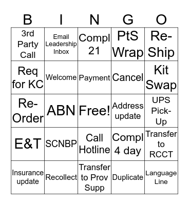 Patient Support BINGO! Bingo Card
