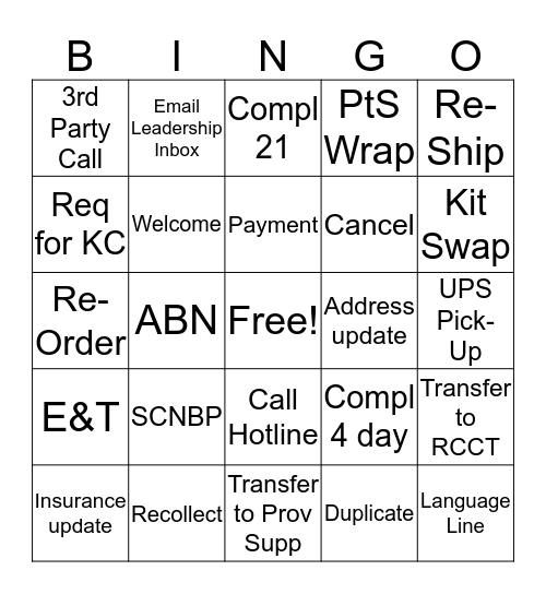 Patient Support BINGO! Bingo Card