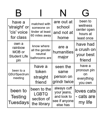 Queer at Dickinson Bingo Card