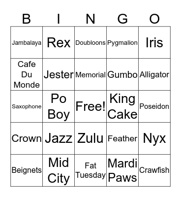 Mardi Gras Bingo Card