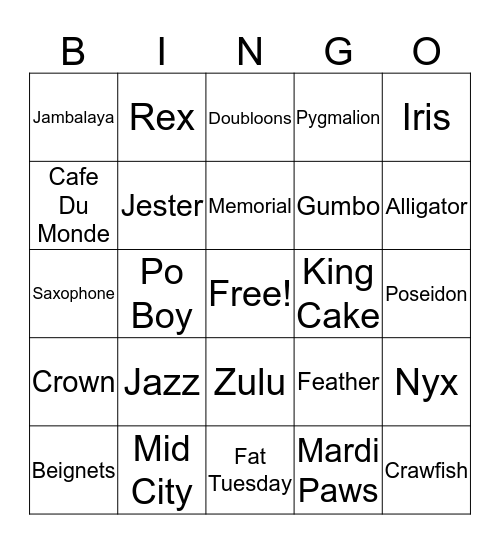 Mardi Gras Bingo Card