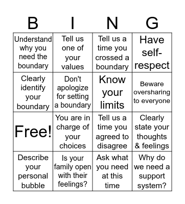 Boundary Bingo Card