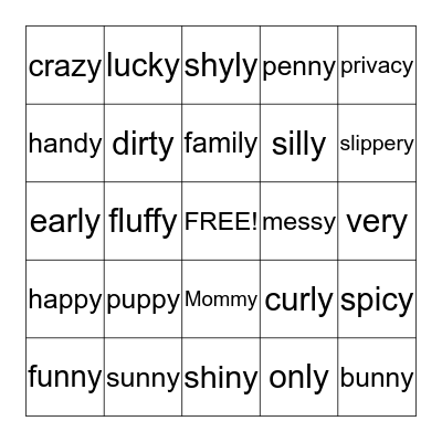 Y as /i/ Bingo Card