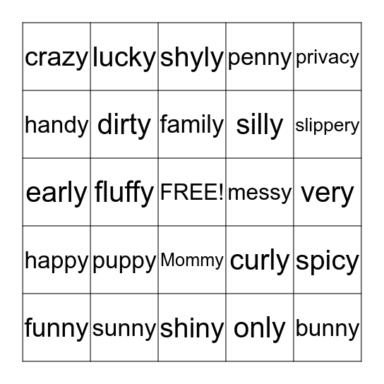 Y as /i/ Bingo Card