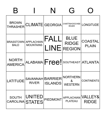 GEORGIA FACTS Bingo Card