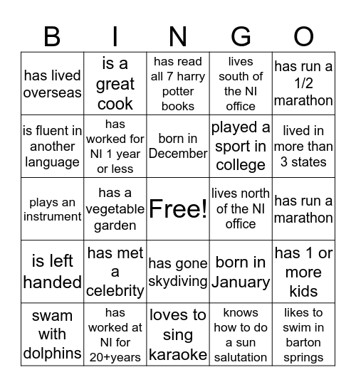 NIC OneHR Bingo Card