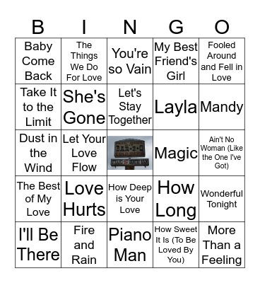 70's Love Songs Bingo Card