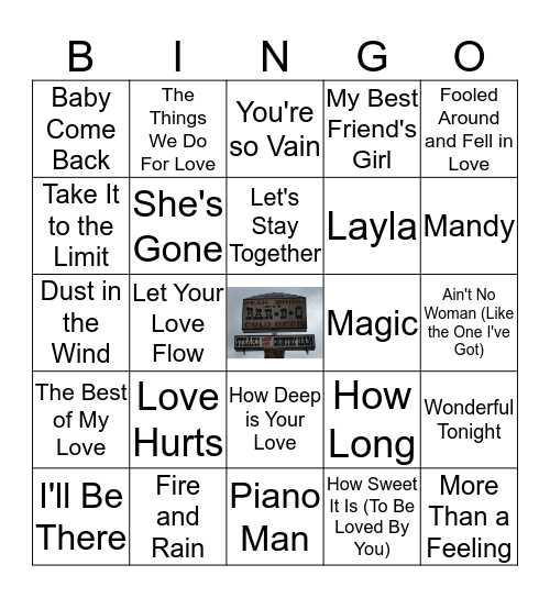 70's Love Songs Bingo Card
