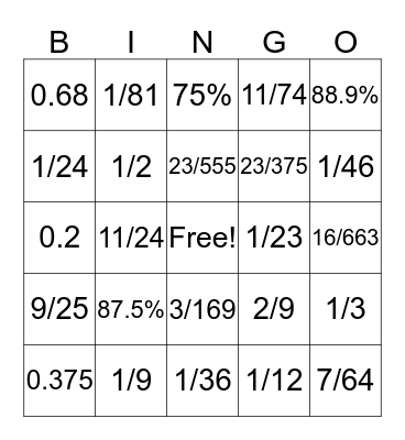 Probability  Bingo Card