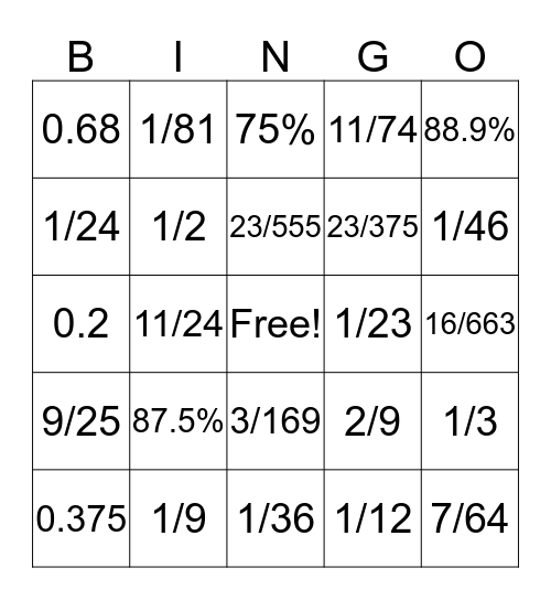 Probability  Bingo Card