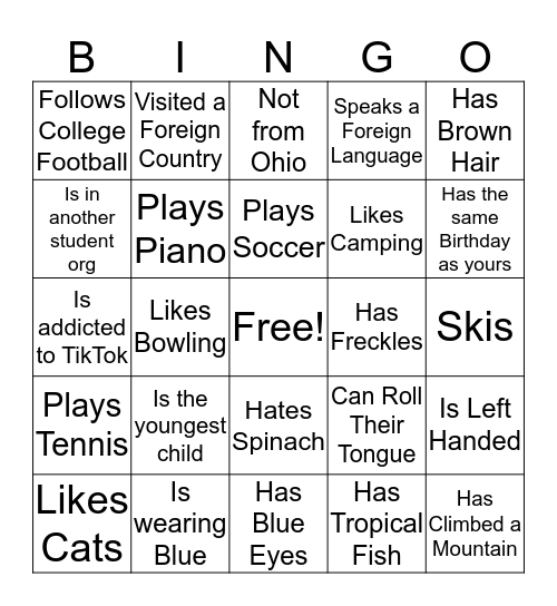 Find Someone in the Room... Bingo Card