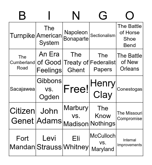 American History Bingo Card